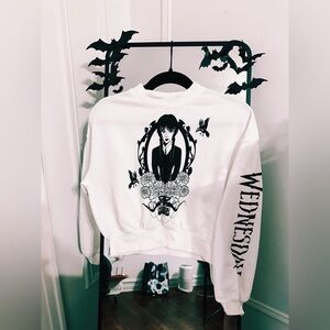 H&M Kids Wednesday Addams Graphic Cropped Sweatshirt Goth Black White